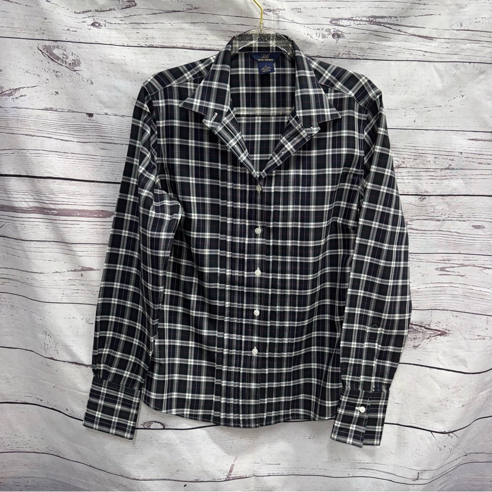 Brooks Brothers Black and White Plaid Non Iron Shirt Size 6